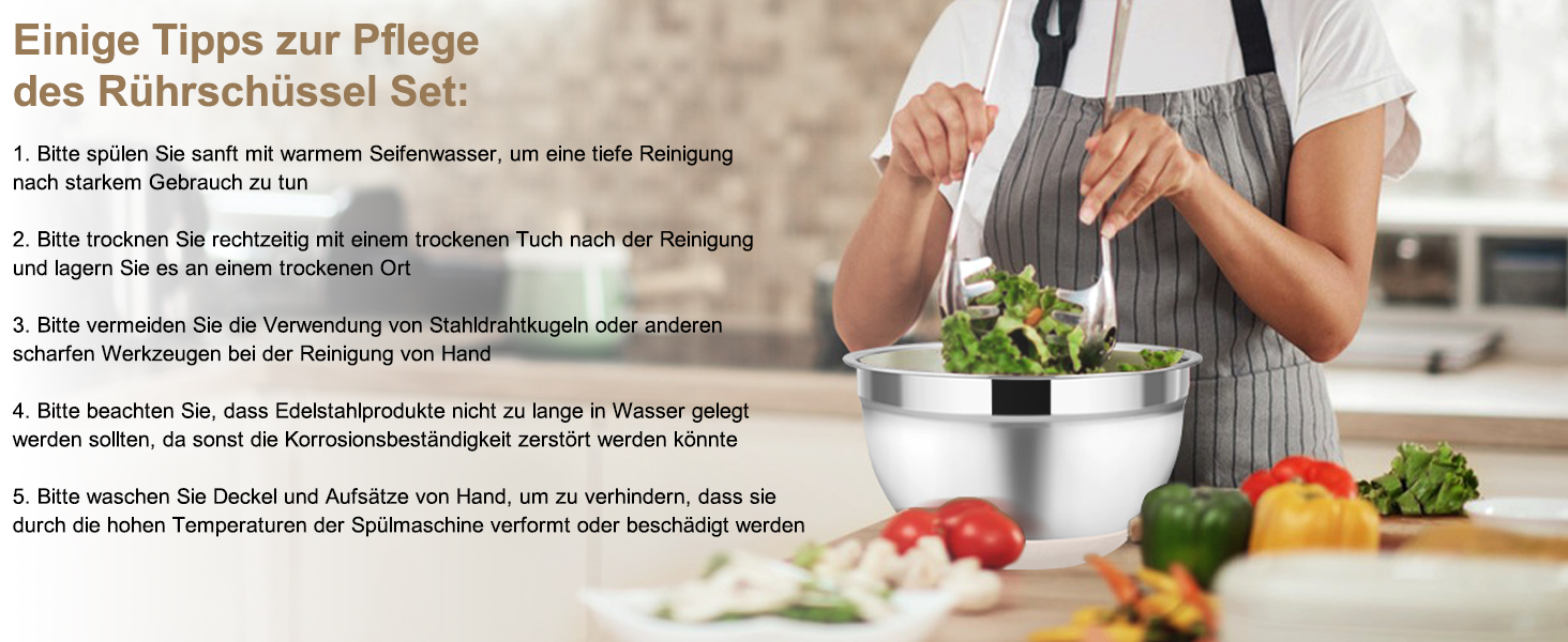 Набір мисок Onader (6 шт) з нержавіючої сталі з кришками та тертками для кухні, 4.6/2.8/2.5/1.6/1.2/0.7 л, стакові та придатні для миття в посудомийній машині, бежевий колір