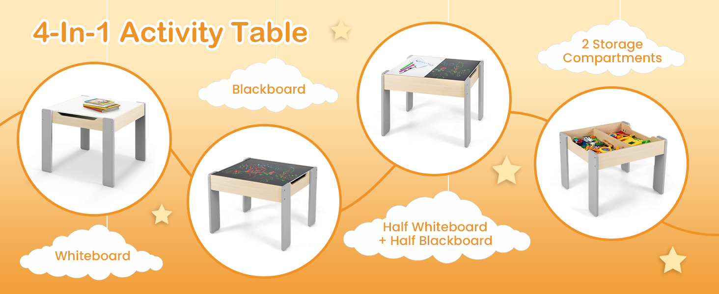 Дитячий стіл і стільці LIFEZEAL: комплект з місцем для зберігання, сірий