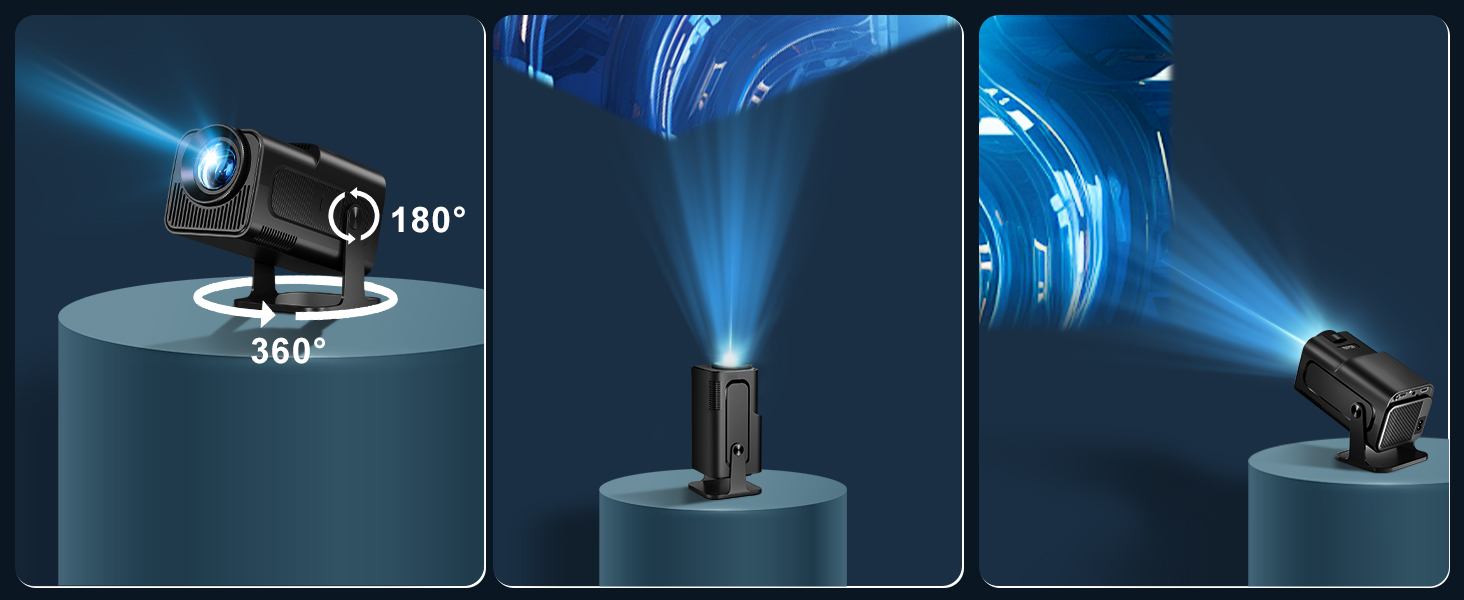 Портативний проєктор Mini Beamer 4K з підтримкою WiFi 6 та Bluetooth 5.4. Підходить для Android 11, HDMI, TV Stick, Laptop. Автоматична корекція траєкторії, обертання 360° (HY320)