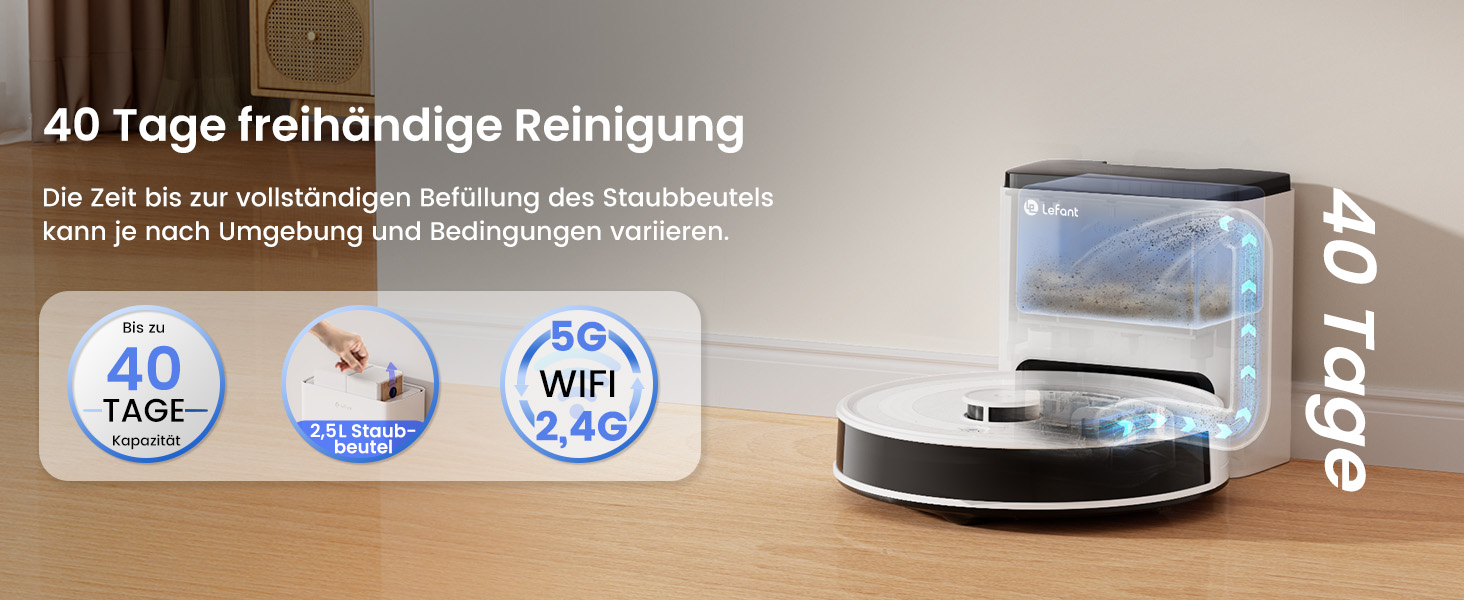 Робот-пилосос LEFANT M2Plus з функцією миття підлоги, 6000Pa, LiDAR-навігація, самоочищення, ідеальний для видалення шерсті тварин