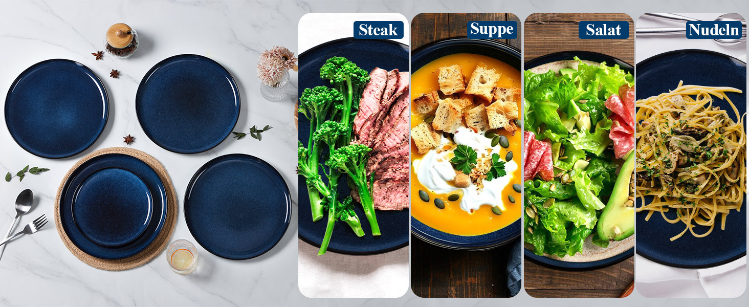 Набір посуду Joyfair на 6 осіб (18 предметів) з кераміки, блакитного кольору. Тарілки, миски, глибокі тарілки. Для мікрохвильовки та посудомийної машини.