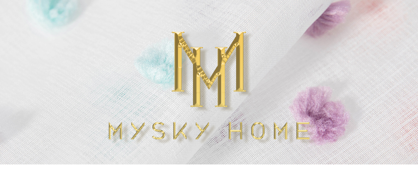 Комплект штор MYSKY HOME з 2 шт. , люверси, вуаль, вишивка, прозора, h160xW140см, біла/кольорова