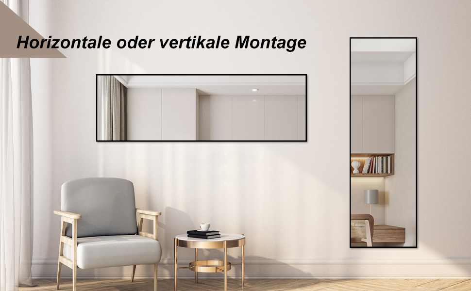 Дзеркало настінне Spiegel Schwarz 40x160 см з чорною рамою. Повнорозмірне дзеркало для спальні, вітальні або ванної кімнати. Прямокутне дзеркало з алюмінієвою рамою 40L x 160B cm