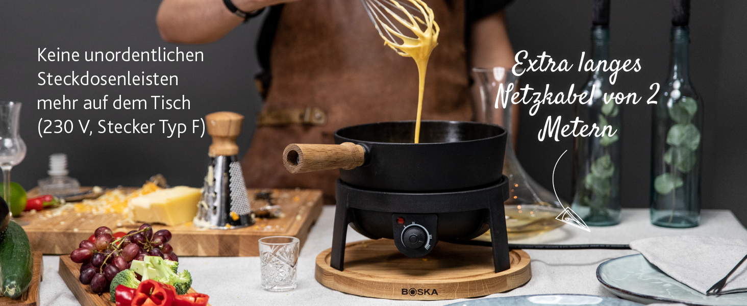 Електричний Фондю-сет Boska 2.3L з регулюванням температури - для сиру, шоколаду, гарячого супу та м'яса (з нержавіючої сталі та чавуну)