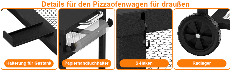 Гриль-вогнівку з грилем та піч для піци на коліщатках - стіл для гриля та піци для вулиці з двома сітчастими полицями для дому, вечірки, кемпінгу