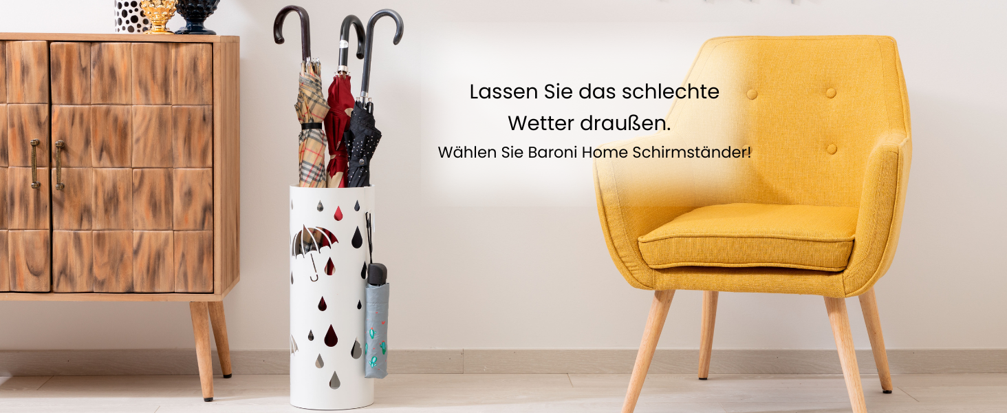 Підставка для парасоль під Baroni Home: металева, циліндрична, біла, з крючками та знімною мискою для збору води (19x19x49 см)