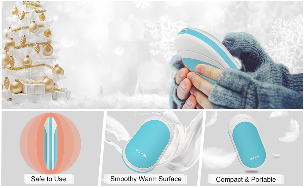 Infray грілка для рук USB, акумулятор 5200mAh, електрична грілка для рук з двостороннім нагрівом, синій - ідеальний подарунок на зиму для жінок та чоловіків