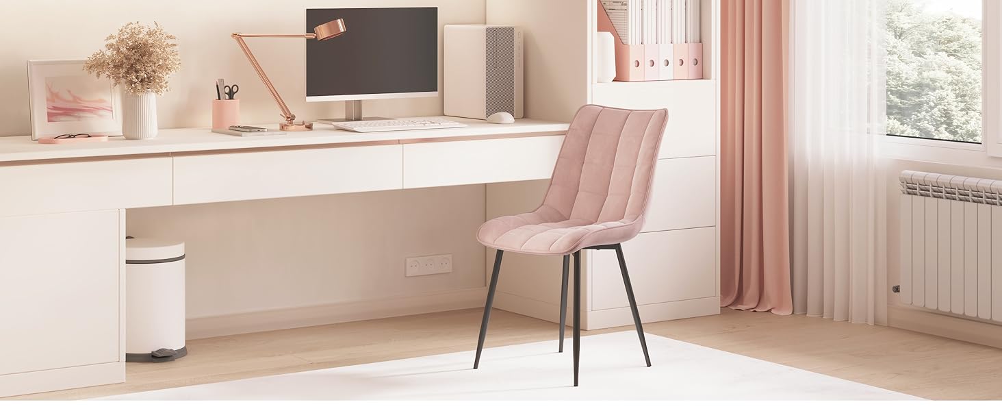 Набір обідніх стільців WOLTU, 8 шт., рожеві, для кухні, вітальні, їдальні, м'яке сидіння з велюру, металеві ніжки, до 150 кг