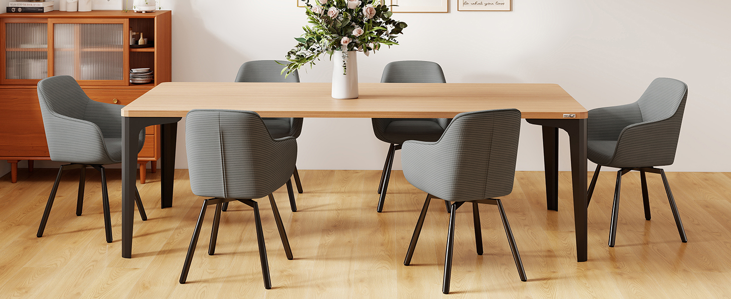 LEWE Комплект з 4-х обертових стільців для їдальні з підлокітниками, сірий. Сучасні стільці для кухні/вітальні з дерев'яними ніжками та спинкою.