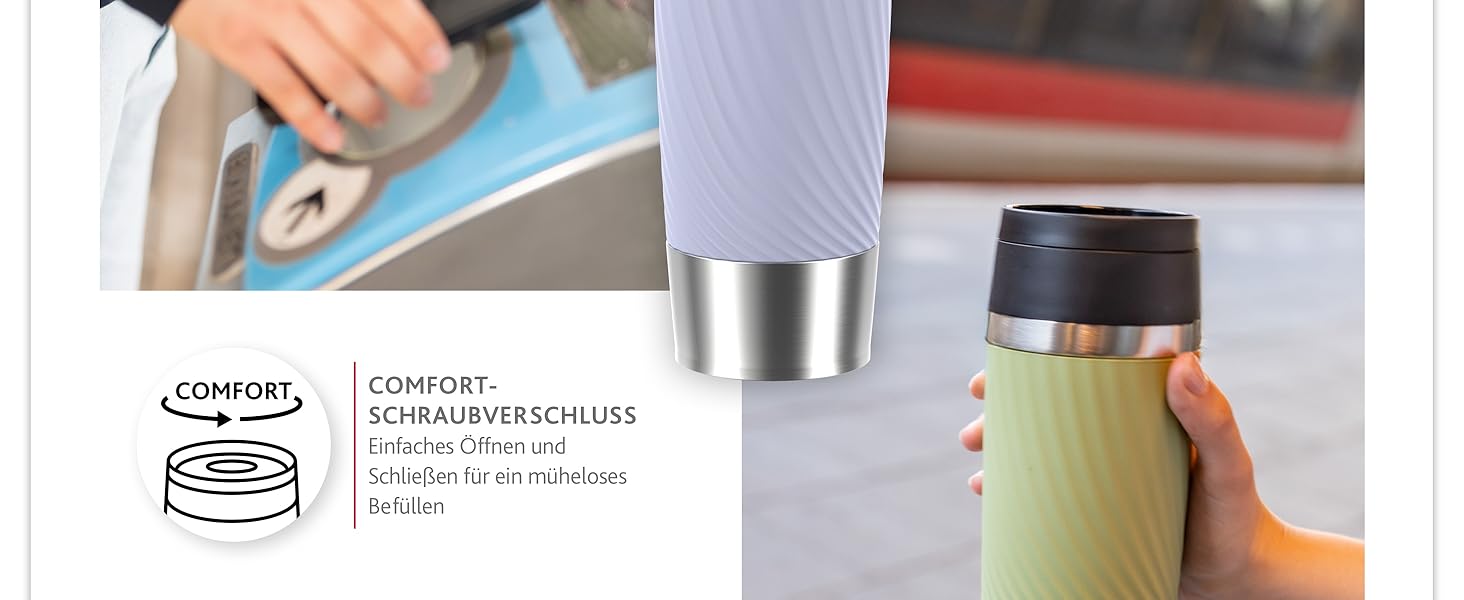 Термокружка Emsa Travel Mug Classic Twist 0.36 л, лавандова, з кришкою Quick-Press, для гарячих та холодних напоїв