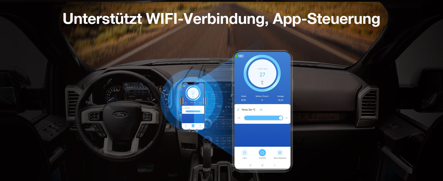 AAOBOSI Холодильник автомобільний компресорний 60 л з Wi-Fi, 12/24/240 В, -20°C до 20°C, Dual Zone, для авто, вантажівки, човна, кемпінгу