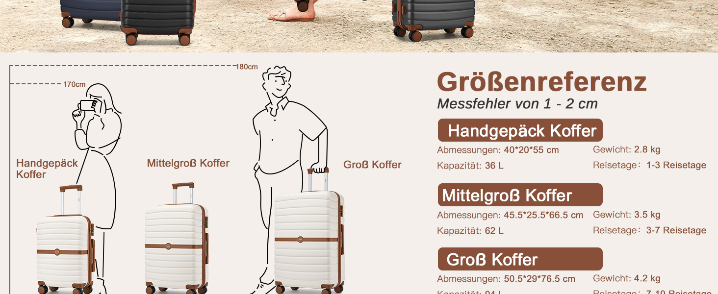 KONO Чемодан-валіза середнього розміру 66см з ABS+PC, валіза на колесах з замком-кодом (темно-зелений/коричневий)