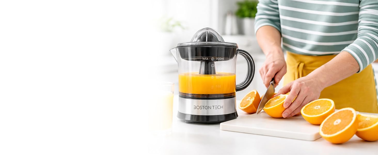 Електрична цитрусовижималка Boston Tech MasterJuicer 700 мл з нержавіючої сталі - 40W, подвійна конусна система, без BPA, висока продуктивність