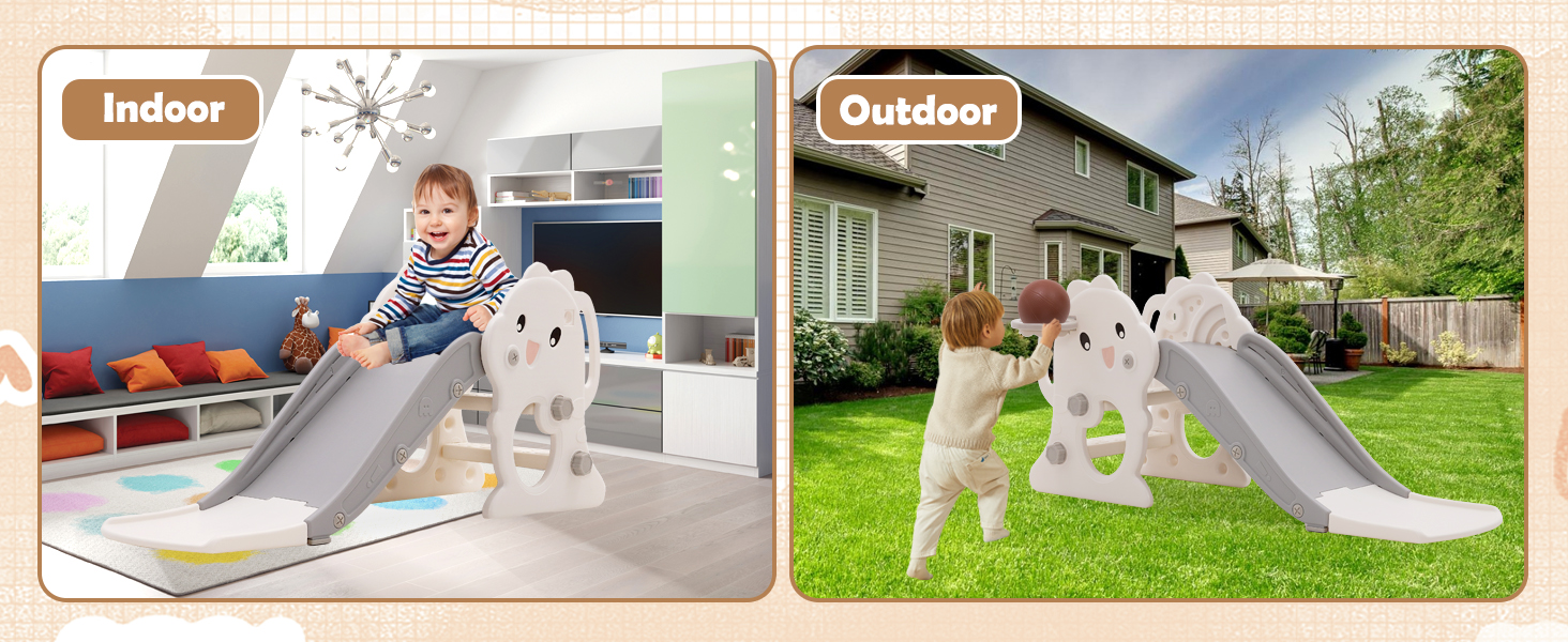 Дитяча гірка складана з баскетбольним кільцем для саду Rutsche 105 см, сіра