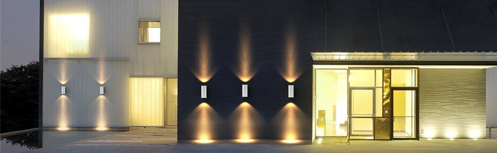 Набір настінних світильників Klighten (2 шт.), зовнішнє LED підсвічування Up-Down, цоколь GU10, водонепроникні IP65, алюмінієвий корпус для саду, тераси та входу, білий колір, без ламп