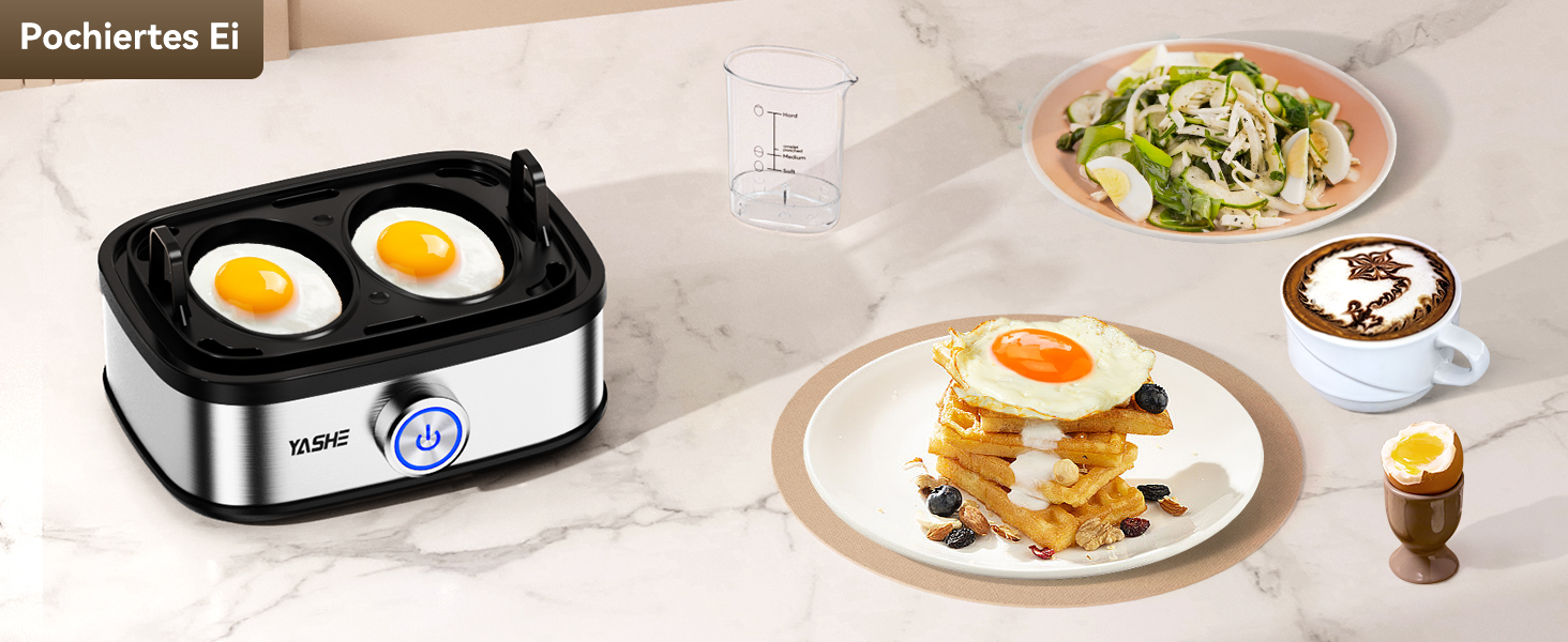 Електричний яйцеварка YASHE з нержавіючої сталі, 400W, 6 яєць, багатофункціональний, з індикатором, звуковий сигнал
