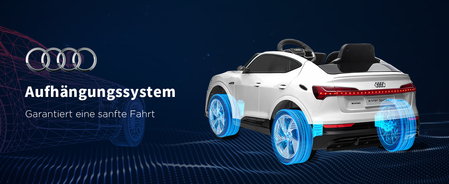 Електромобіль для дітей Audi E-tron HOMCOM 12V з пультом, ременем безпеки, музикою MP3/USB/TF, для дітей 3-5 років, білий
