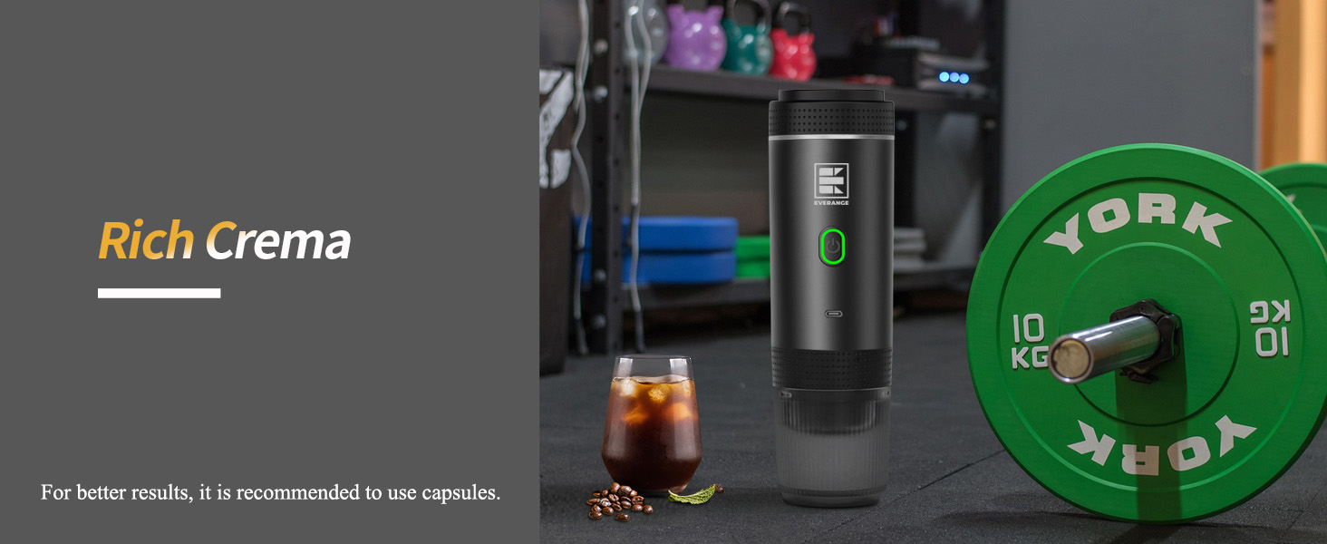 Портативна електрична кавомашина EVERANGE для еспресо та капсул, з LCD-дисплеєм (зелена)