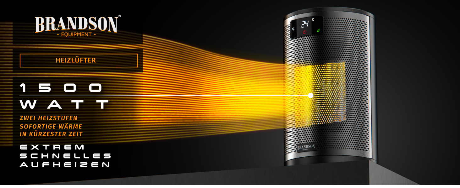 Обігрівач Brandson з дистанційним керуванням, 1500 Вт, 2 режими, ECO, захист від перекидання та перегріву