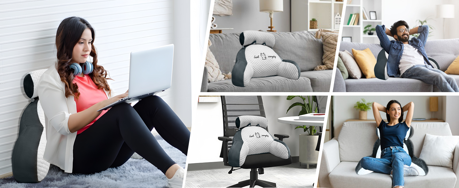 Комфортне крісло-подушка для читання, 70x50 см, сірий, з підголовником та підлокітниками