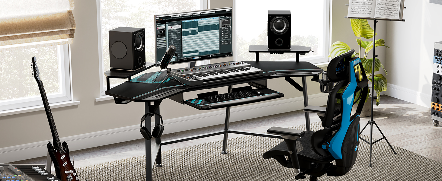 Ігровий стіл EUREKA ERGONOMIC 160x74 см - великий стіл у формі крила з 2 відсіками для iPad. Підходить для дому, офісу, стрімінгу. Чорний колір.