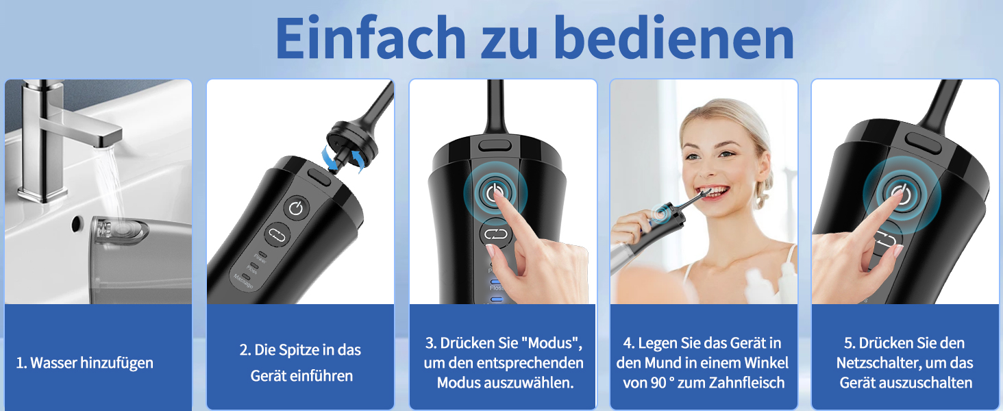 Електрична ірigator для порожнини рота VITCOCO бездротовий, 350 мл, 12 режимів, 5 насадок, чорний