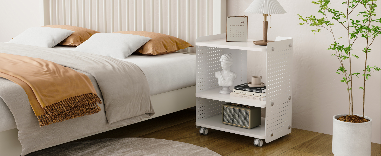 Стіл для принтера Fenge на колесах з органайзером, 3 яруси, білий (45.3x33.5x53.5 см)