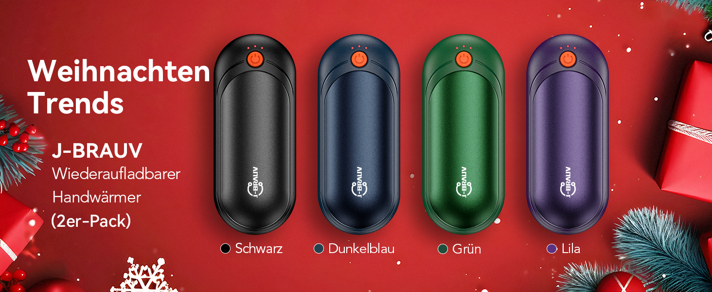 Електричні грілки для рук J-BRAUV 2 шт. з акумулятором 4000mAh, зарядний бокс 10000mAh, 3 режими нагріву, USB, чорний, кишеньковий