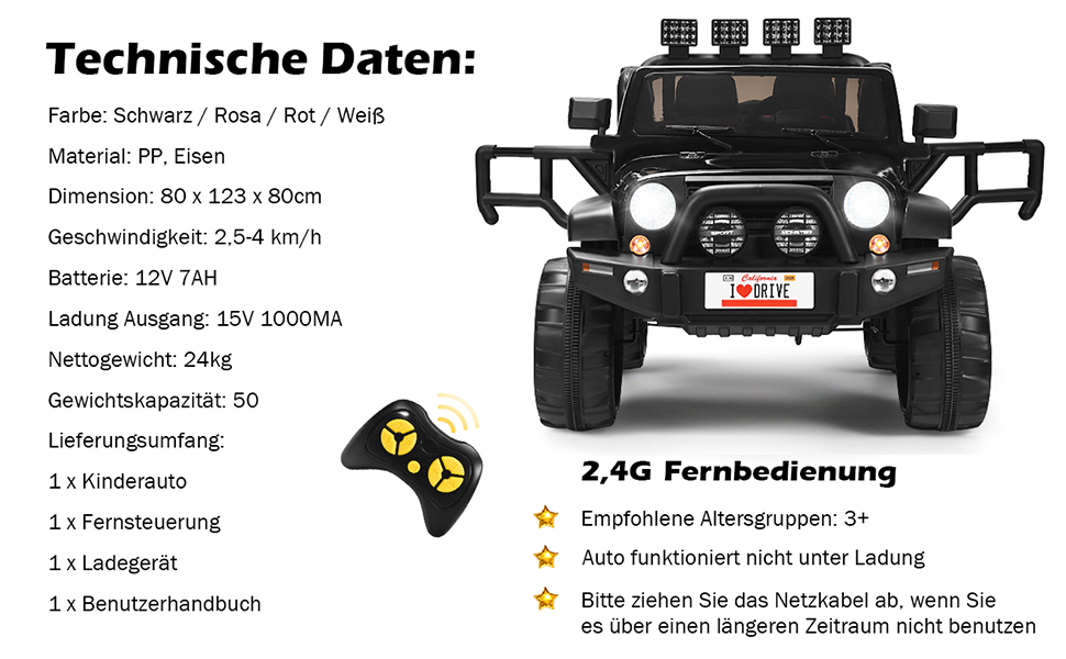 Дитячий електромобіль COSTWAY на 2 місця, 12V, з пультом, MP3, музикою, сигналом і фарами, для дітей від 3 років, чорний