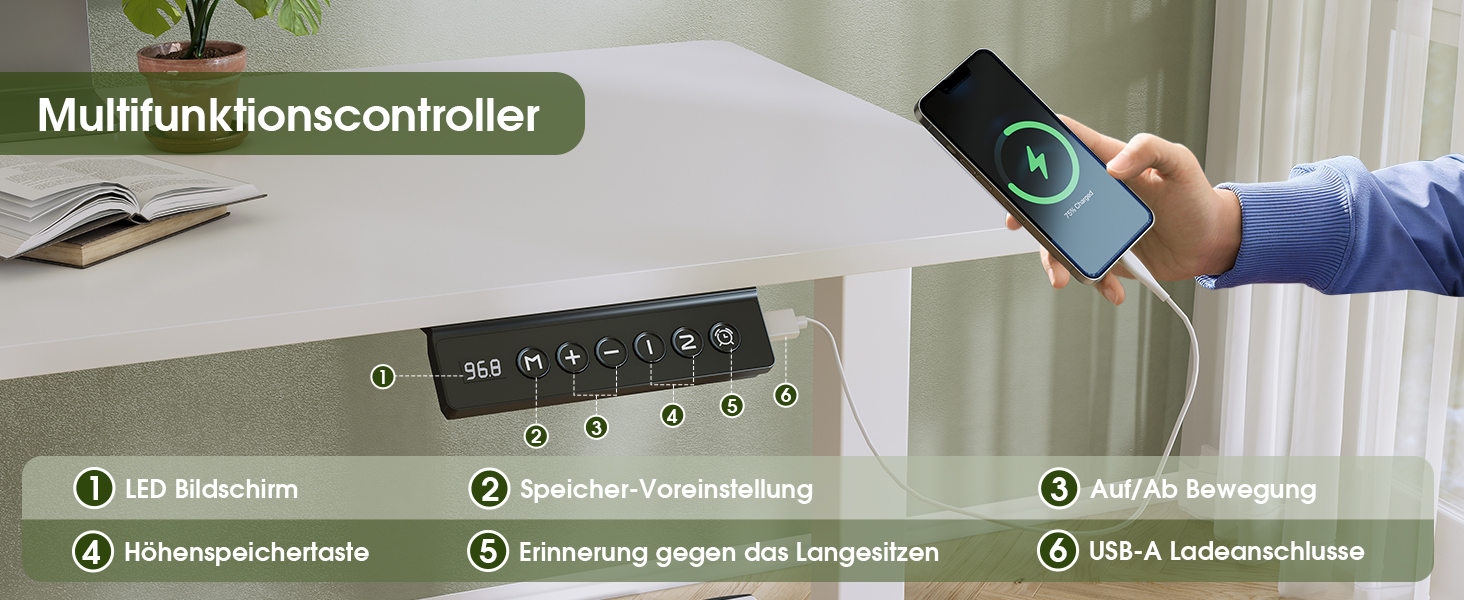 Електричний регульований стіл Flamaker з пам'яттю, ігровий стіл з USB-зарядкою (160 x 60 см)