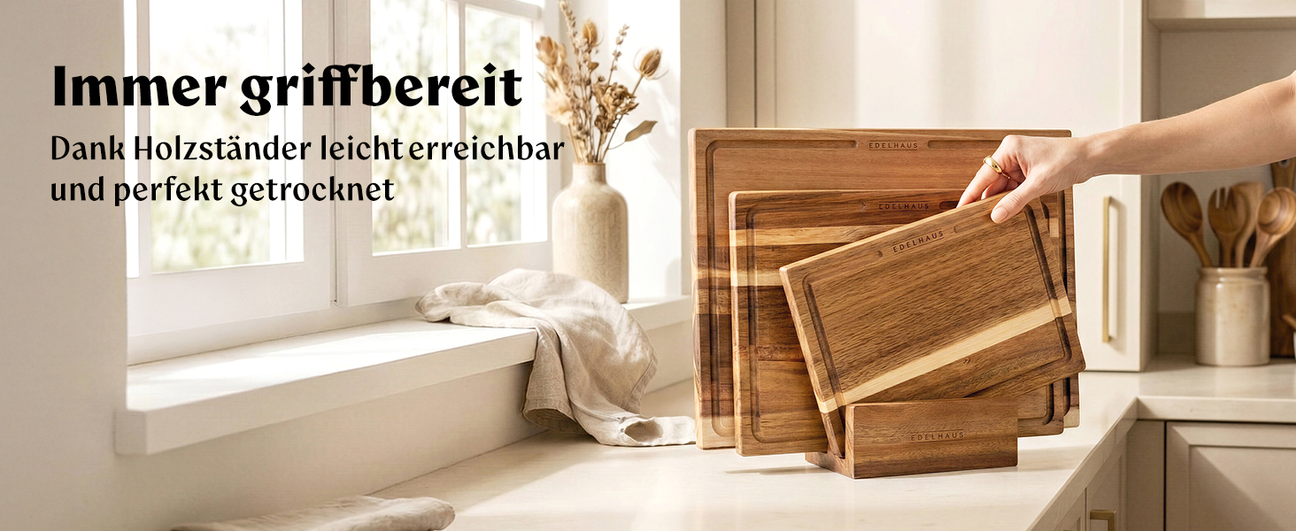 Набір дерев'яних обробних дощок з акціїї, 3 шт. (40x30см, 33x24см, 26x18см) - дерев'яні дошки для кухні з канавкою для соку, дизайн