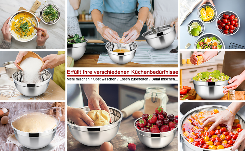 Набір мисок Homikit з нержавіючої сталі: для приготування, випічки та сервірування. 6.5/4.5/2/2.5/1.5/1.2/0.8 л (Червоний, 7)