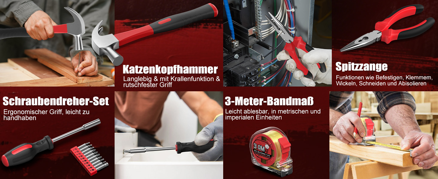 Набір інструментів Sundpey 379 предметів у кейсі з висувним ящиком, універсальний набір для дому та ремонту, червоний (132 предмети)