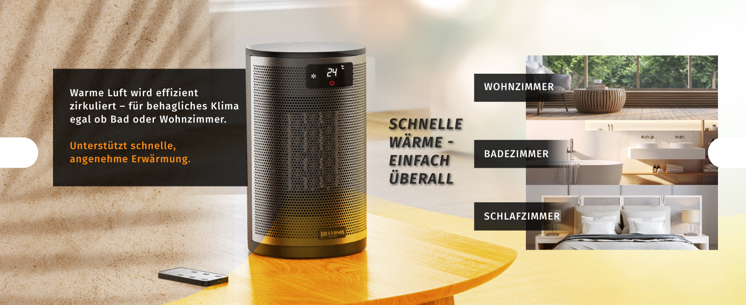 Обігрівач Brandson з дистанційним керуванням, 1500 Вт, 2 режими, ECO, захист від перекидання та перегріву