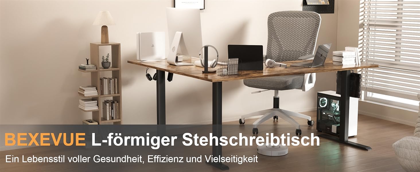 Електричний кутовий стіл BEXEVUE з регулюванням висоти 160x140 см, 3 функції пам'яті, антиколізійна технологія, ергономічний, коричневий