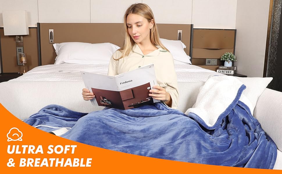 Електрична ковдра з автовимкненням, 130x180 см, 10 температурних режимів, таймер 8 годин, захист від перегріву, тепла ковдра з фланнелі, машинне прання, для дому та офісу (Скай Блакитний, 180 x 200 см)