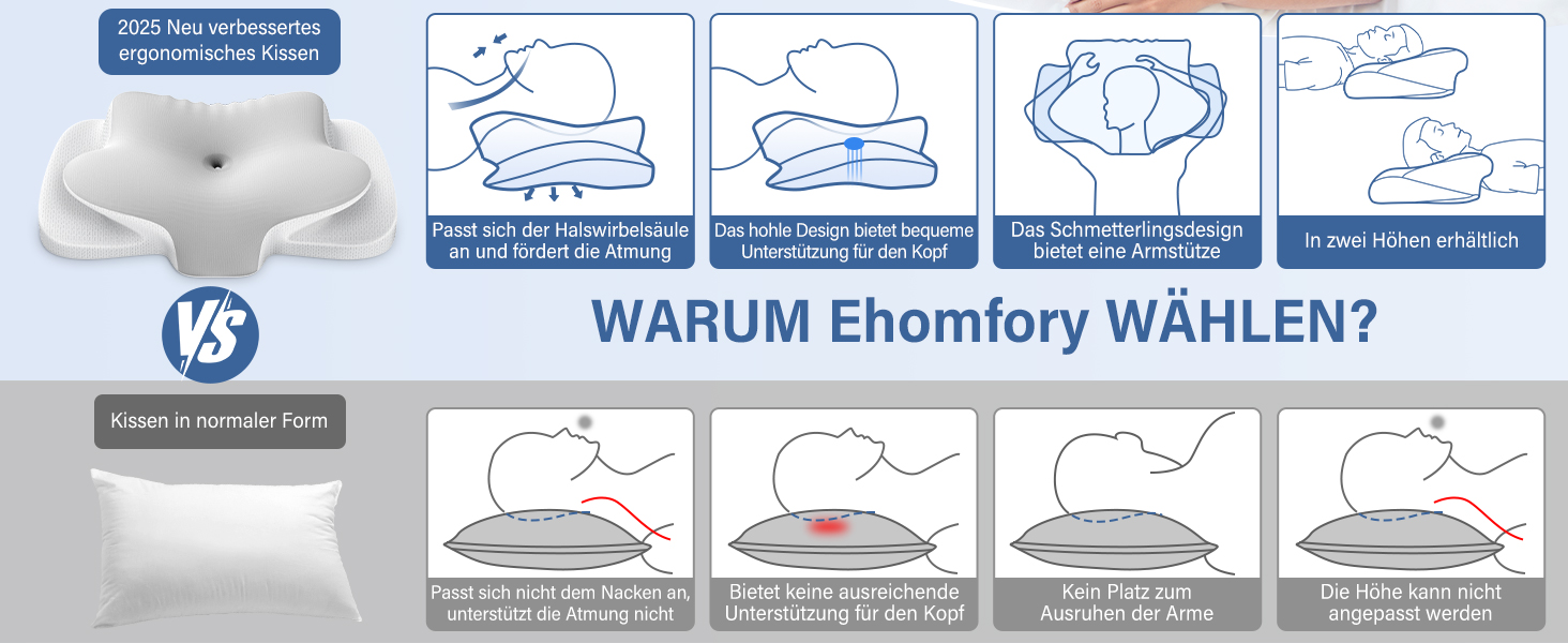 Подушка для шиї з піною Memory Foam, дихаюча, ергономічна, 65x37x10/12 см (срібна)
