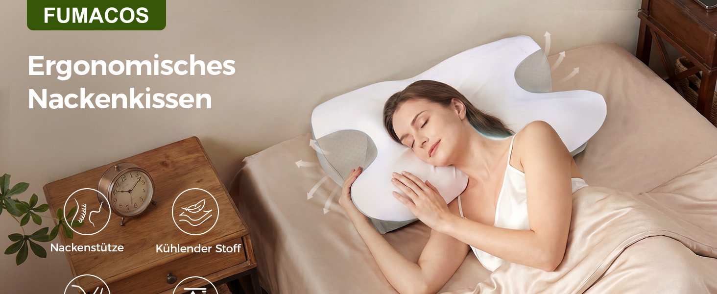 Ортопедична подушка для шиї з піни Memory Foam, ергономічна підтримка для комфортного сну, з підставкою під руки для сну на спині, животі та боку, сіро-біла