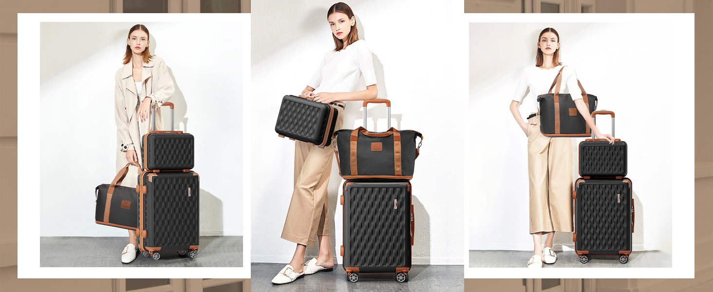 Набір валіз Melalenia 3 шт. з жорсткою обшивкою, чорний (M 53см + L 63см + XL 73см), з TSA замком та 4 колесами