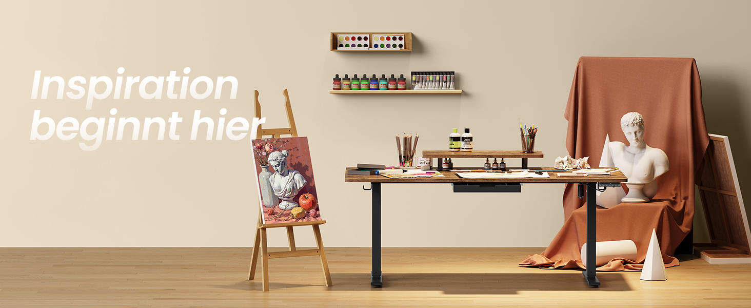 Стол для роботи VASAGLE з регулюванням висоти, 160 x 80 см, з підставкою для монітора, шухлядою та USB-C, нагадування про рух, для офісу, вінтажний коричневий