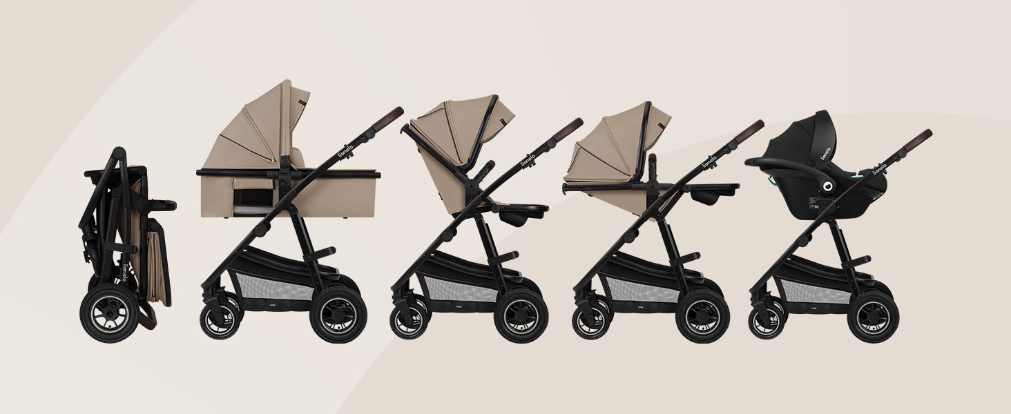 Коляска Lionelo Amber 3-в-1: люлька, автокрісло i-Size, прогулянкове сидіння, повітряні колеса, поворотне сидіння, XXL капюшон UPF 50+, сумка, москітна сітка, дощовик, чорно-срібна