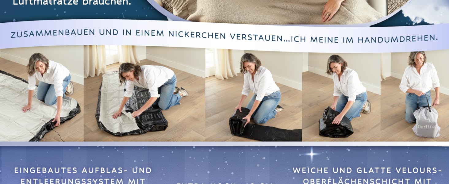 Надувний матрац OlarHike для кемпінгу та дому - 203 x 152 x 46 см, чорний, на 2 особи, XL