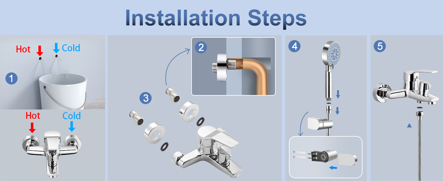Змішувач для ванни з душем (хром) з 3 режимами, набір для ванної кімнати (Bs102)