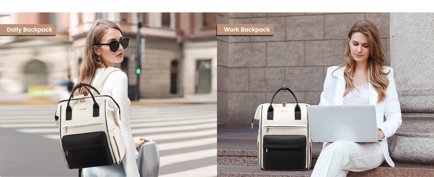 Сумка-рюкзак LOVEVOOK для жінок, для ноутбука, подорожей, роботи, школи, університету. Містка, водонепроникна, елегантна, бежева (15,6 дюймів)