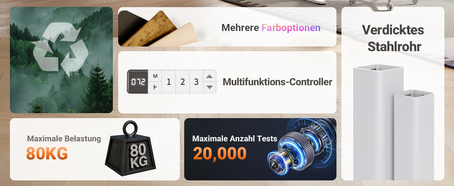 Електричний стіл з регулюванням висоти Claiks, підйомний робочий стіл 160x80 см, білий