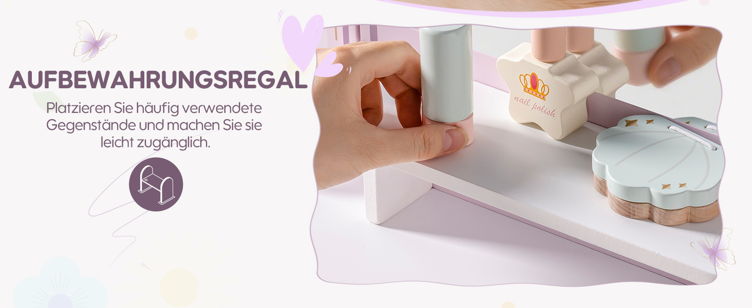 Дитячий туалетний столик ROBUD з дзеркалом, пуфом, шухлядами та аксесуарами (ігровий набір)