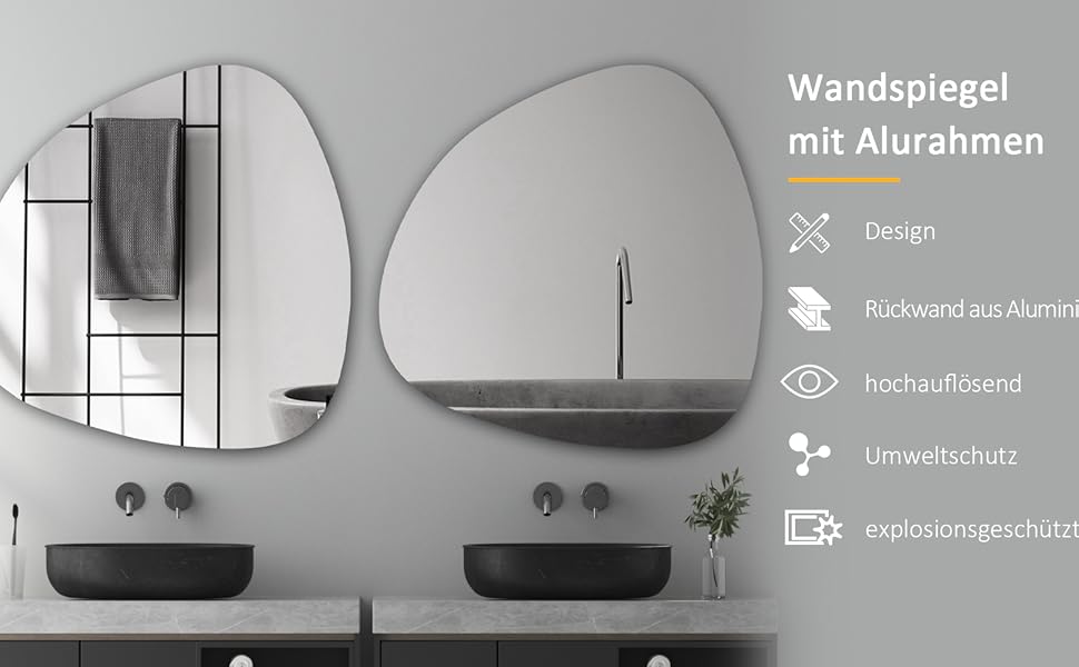 Дзеркало для ванної кімнати Spiegel Schwarz 40x60 см з металевим каркасом | Прямокутне настінне дзеркало для ванної, вітальні, спальні, гостьової кімнати