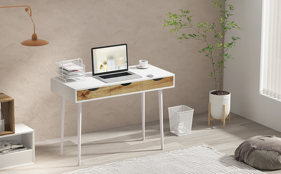 Комп'ютерний стіл з шухлядами, 110x50x78 см, білий, метал та E1 ДСП, для дому та офісу