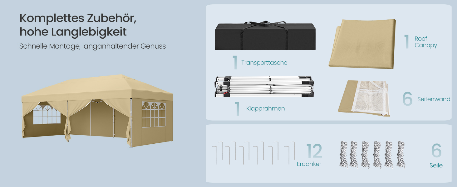 Павільйон SONGMICS 3x3 м, розкладний, для саду, відпочинку, вечірок, захист від сонця та дощу, портативний, бежевий