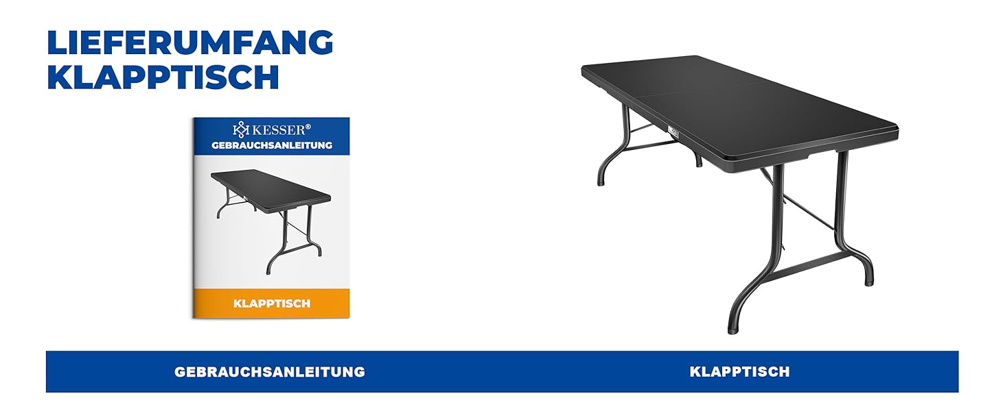 Стол KESSER® для пікніка, кемпінгу та саду, розкладний, 183x76 см, на 6 осіб, з чохлом та ручкою, антрацит
